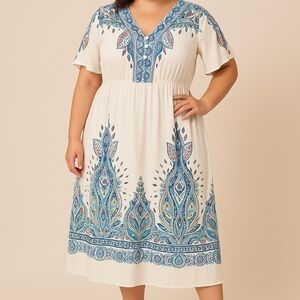 Bloomchic‎ Blue Boho Paisley Midi Dress Size 18-20
